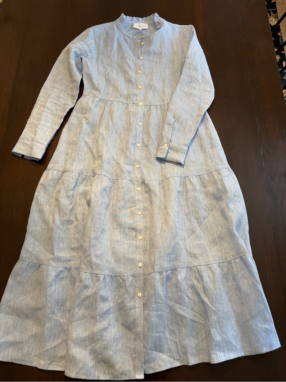 Light Blue Tiered Button-Front Maxi Dress